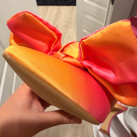 Gianni Bini Pink & Orange Bow Heels – Satin Mule Sandals | New - Picture 6 of 6